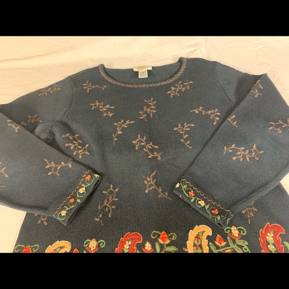 Talbots Womens Sweater Large P Embroidered Paisley Flowers VTG - Picture 4 of 9
